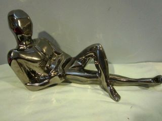1977 Jaru Mid Century Modern Ceramic Cubist Male Nude,  Platinum Polychrome
