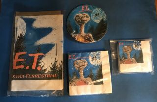 E.  T.  Extra - Terrestrial Party Set Paper Plates Tablecloth Napkins By Reed 1982