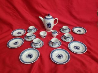 Vtg Teapot Coffe Plates Set Royal Copenhagen Tranquebar Blue White China 21pc