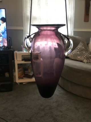 Rare Signed Hanging Handmade Amethyst Glass Vase Yacoff