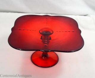 Paden City - Red - Crows Foot - High Pedestal Cakestand - 8.  25 " Square - Rare