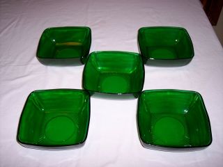 Set Of 5 Anchor Hocking Charm Forest Green Salad Bowls