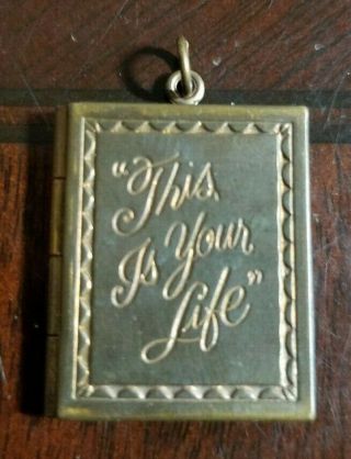 Vintage " This Is Your Life " Pendant - Photo Locket,  Goldtone - Inside Round Pictur