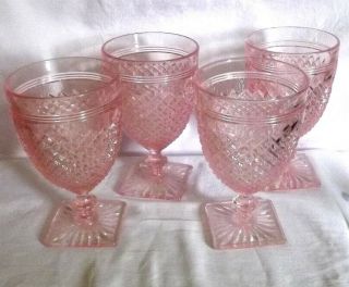 4 Pink Depression Glass Anchor Hocking Miss America Water Goblets