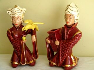 Mid Century Miramar Of California Large Ceramic Asian Oriental Figurines