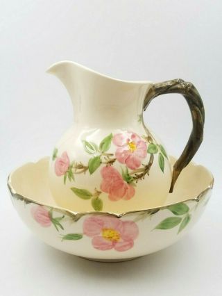 Franciscan Desert Rose Large Pitcher And Bowl Made In California Vintage
