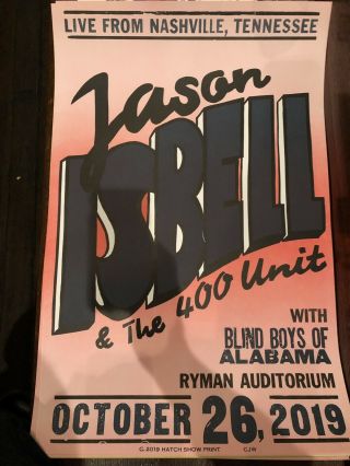 Jason Isbell 10/26/19 Ryman Hatch Show Print Poster Nashville