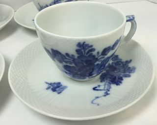 Royal Copenhagen Denmark Blue Flowers Curved 1870 - (4) Cup & Saucer Set 2