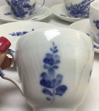 Royal Copenhagen Denmark Blue Flowers Curved 1870 - (4) Cup & Saucer Set 3