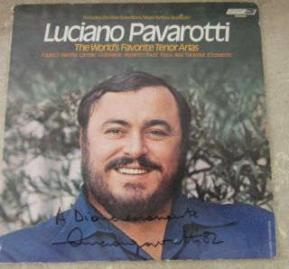 Luciano Pavarotti Hand Signed / Autographed Lp Album Cover - -,  Vinyl Record