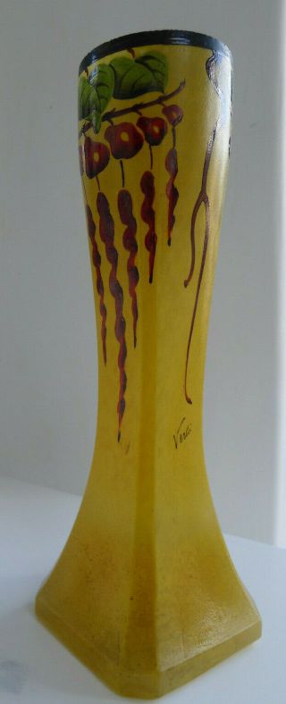 Antique Freanch Art Nouveau Verdi Glass Vase Pate De Verre Signed