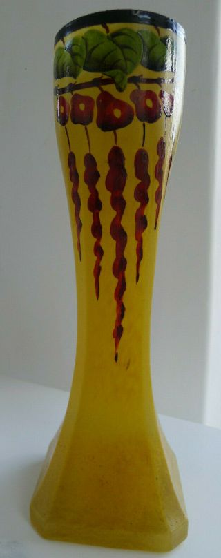 Antique Freanch Art Nouveau Verdi glass vase Pate de Verre signed 3