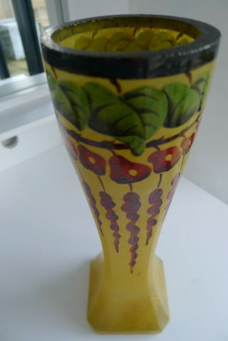 Antique Freanch Art Nouveau Verdi glass vase Pate de Verre signed 5