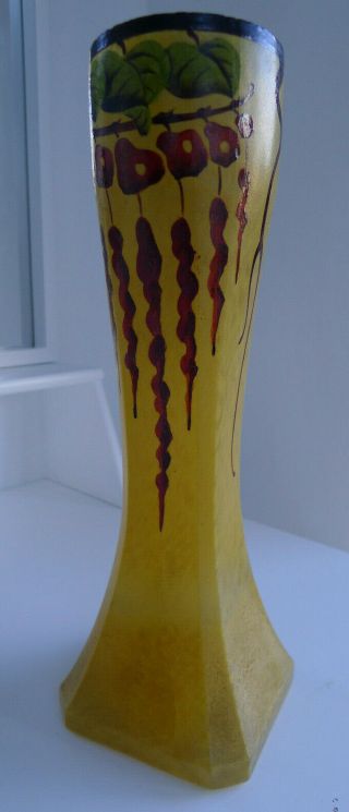 Antique Freanch Art Nouveau Verdi glass vase Pate de Verre signed 6