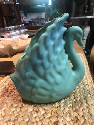 Vintage Van Briggle Pottery Ming Blue Turquoise Swan Planter Vase 3