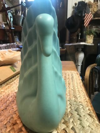Vintage Van Briggle Pottery Ming Blue Turquoise Swan Planter Vase 5