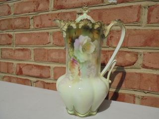 Antique Rs Prussia Porcelain Chocolate Pot Floral Decor W Gold Trim
