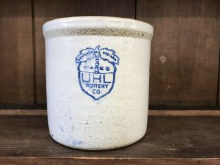 Huntingburg Indiana Uhl Pottery Stoneware Crock - Small - Signed - Farmhouse