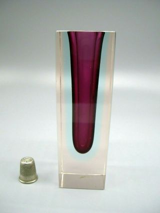 Murano Vintage Mandruzzato Style Uranium Sommerso Glass Faceted Block Vase 14cm