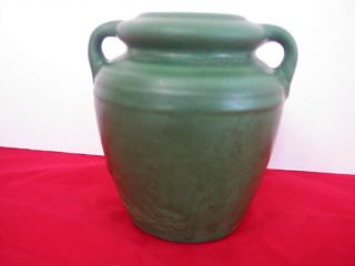 Matte Green Jug Vase Marked Weller Block Style 4.  5 Inches Tall Art Pottery