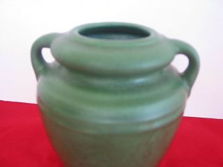 Matte Green Jug Vase marked Weller Block Style 4.  5 inches tall Art Pottery 2