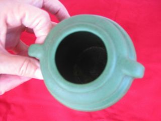 Matte Green Jug Vase marked Weller Block Style 4.  5 inches tall Art Pottery 3