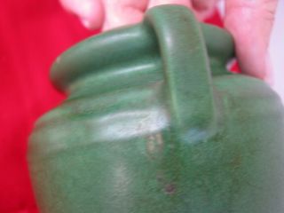 Matte Green Jug Vase marked Weller Block Style 4.  5 inches tall Art Pottery 5