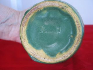 Matte Green Jug Vase marked Weller Block Style 4.  5 inches tall Art Pottery 6