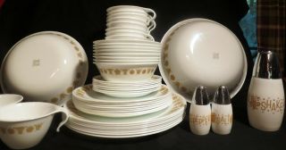 Vintage 47 Piece Corelle Corning Butterfly Gold Dinnerware Serving Bowls