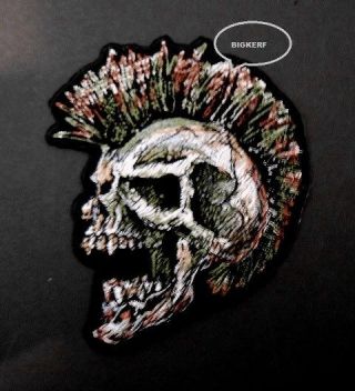 Mohawk Rocker Skull Rock N Roll Embroidered Patch - Iron Or Sew 5 " X 4 1/4 "