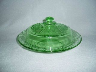 Old Green Sharon Federal Depression Glass Butter Dish & Lid,  U.  S.