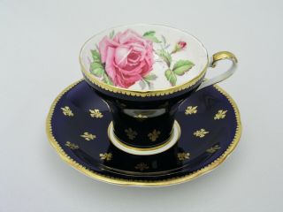 Aynsley Cup & Saucer - Cobalt Blue W/ Gold Fleur De Lis - Cabbage Rose -
