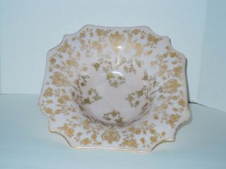 Cambridge Glass Crown Tuscan Rose Point Gold Etch Design Footed Bowl