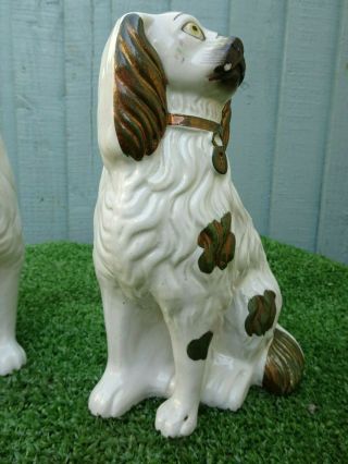 PAIR: 19thC STAFFORDSHIRE COPPER LUSTRE & WHITE SPANIEL DOGS c1890s 6