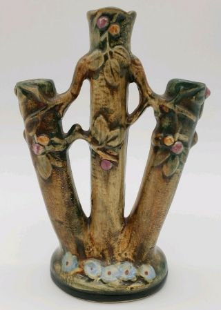 Antique 1920 Weller Pottery Triple V Bud Vase Art Woodcraft Rudolph Lorber