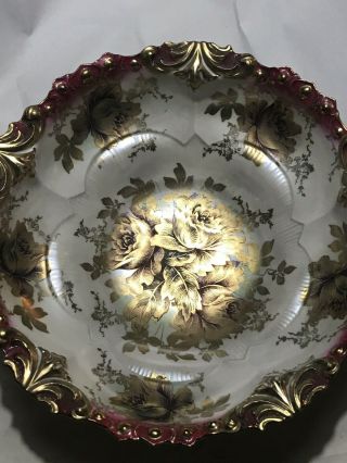 RS Prussia Gold and Cranberry Scalloped 10” Signed Bowl 3