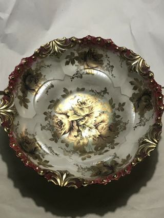 RS Prussia Gold and Cranberry Scalloped 10” Signed Bowl 7