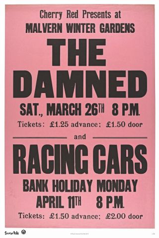 The Damned - Racing Cars Concert Poster 1977 Malvern Winter Gardens Slf 20x30 "