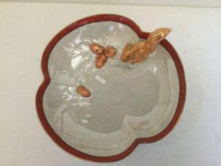 Vintage Rare Noritake Squirrel Nut Dish Luster Handpainted White W/orange Acorns 3