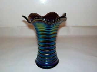 Vintage Imperial Glass Purple Ripple Vase 7” H Outstanding Iridescence