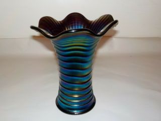 Vintage Imperial Glass Purple RIPPLE Vase 7” H Outstanding Iridescence 2