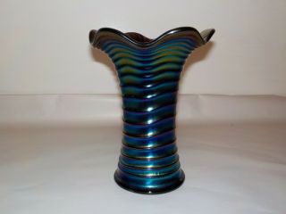 Vintage Imperial Glass Purple RIPPLE Vase 7” H Outstanding Iridescence 3