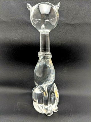 Elio Raffaeli Murano Crystal Glass Cat Clear 7.  25 " Tall