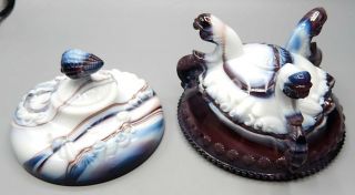 Vintage Westmoreland Purple & White Swirl Slag Glass Covered Footed Bowl