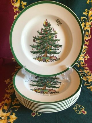 Vintage Spode Christmas Tree Dinner Plates - England - 8 Dinner Plates (s3324)