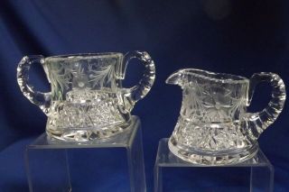Tuthill Signed Abp American Brilliant Period Cut Glass Creamer - Sugar Set