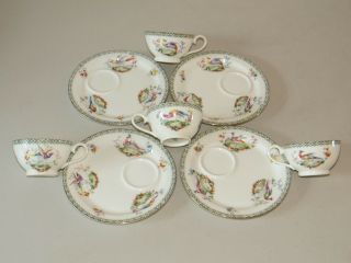 Rare Antique Royal Doulton E7726 Bird Of Paradise 8pc Dessert Plate & Cup Set