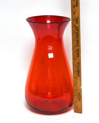 RETRO BLENKO MCM ART GLASS LARGE RUBY RED VASE ITEM 7029 EX. 4