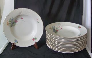 12 Rorstrand Sweden Porcelain Soup Plates 541 Wild Flower Design