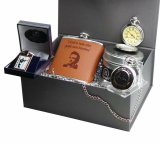 Johnny Cash Signed Gift Hamper Personalised Pocket Watch Hip Flask Keyring Set